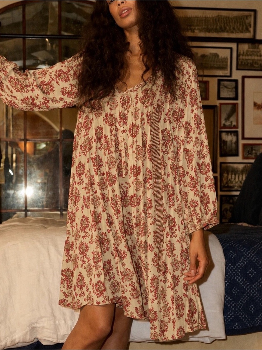 Natalie Martin Cream Dress with Rust Floral Print